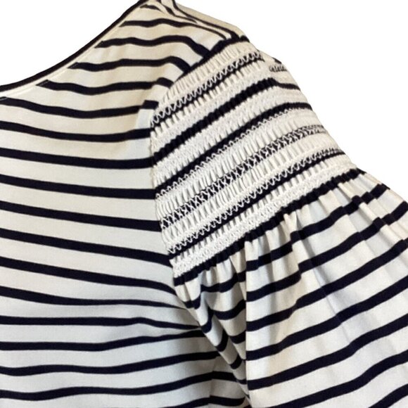 Chico's Breton Stripe Knit Top Sz 2 (L/12) Smock Shoulder Bell-Flare Sleeve 296H - Picture 10 of 12